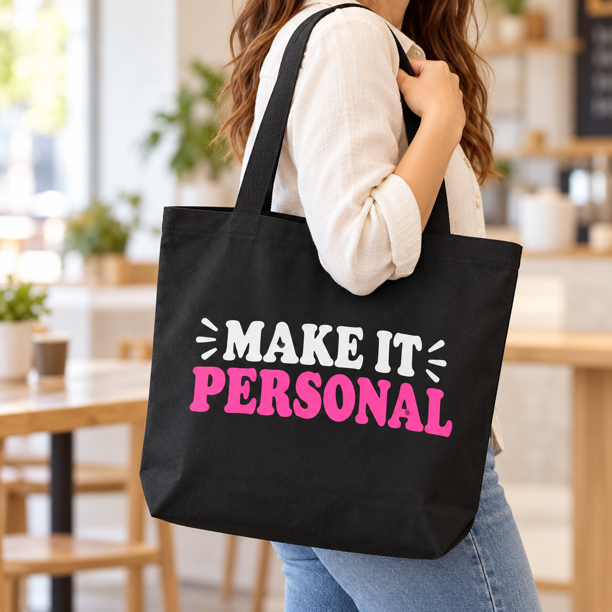 Custom Logo Tote Bag Personalized Black Canvas Tote